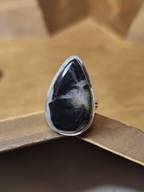 Black Teardrop Stone Sterling Ring - Women Jewelry